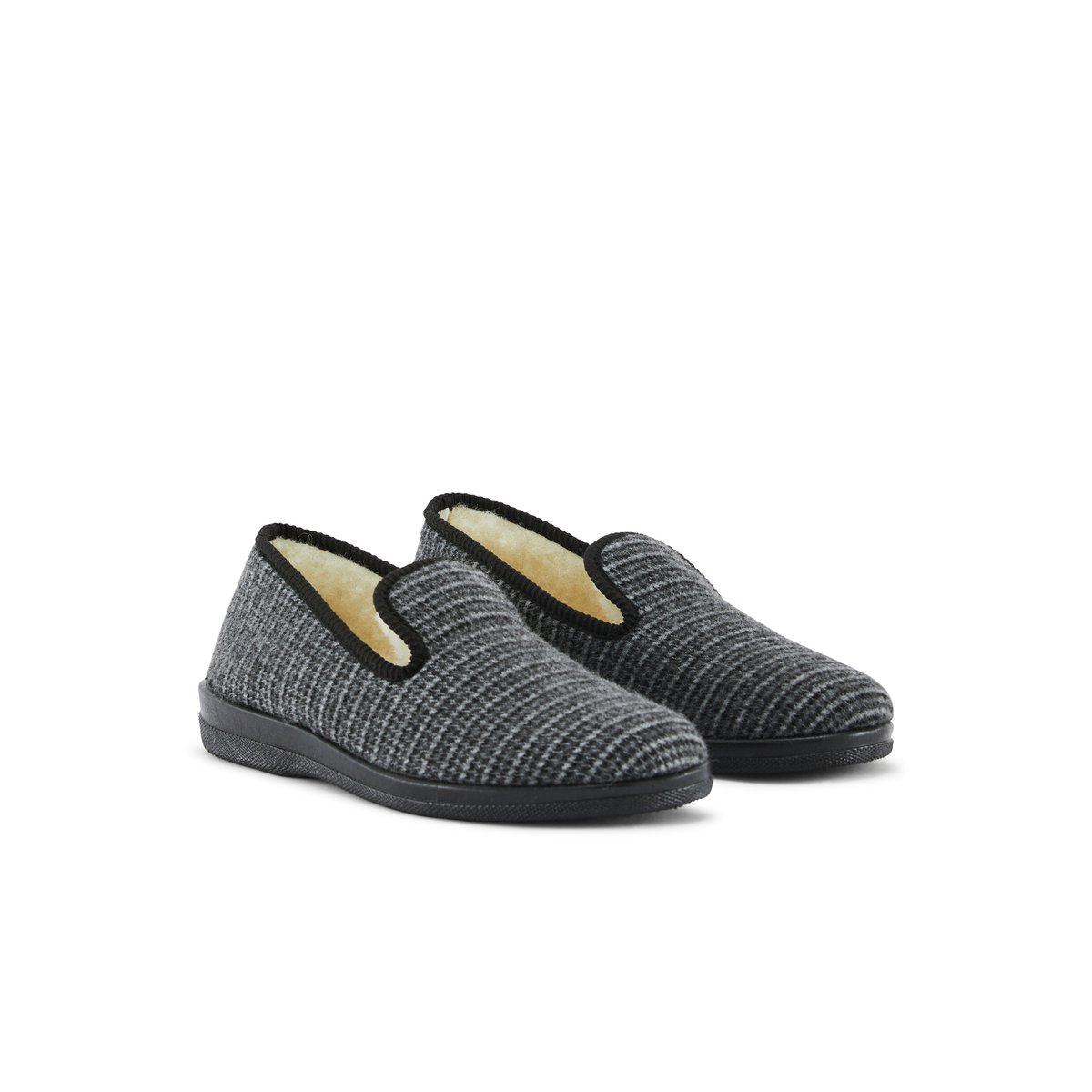 Pantoufles fourrées laine pied-de-poule gris, PEDICONFORT