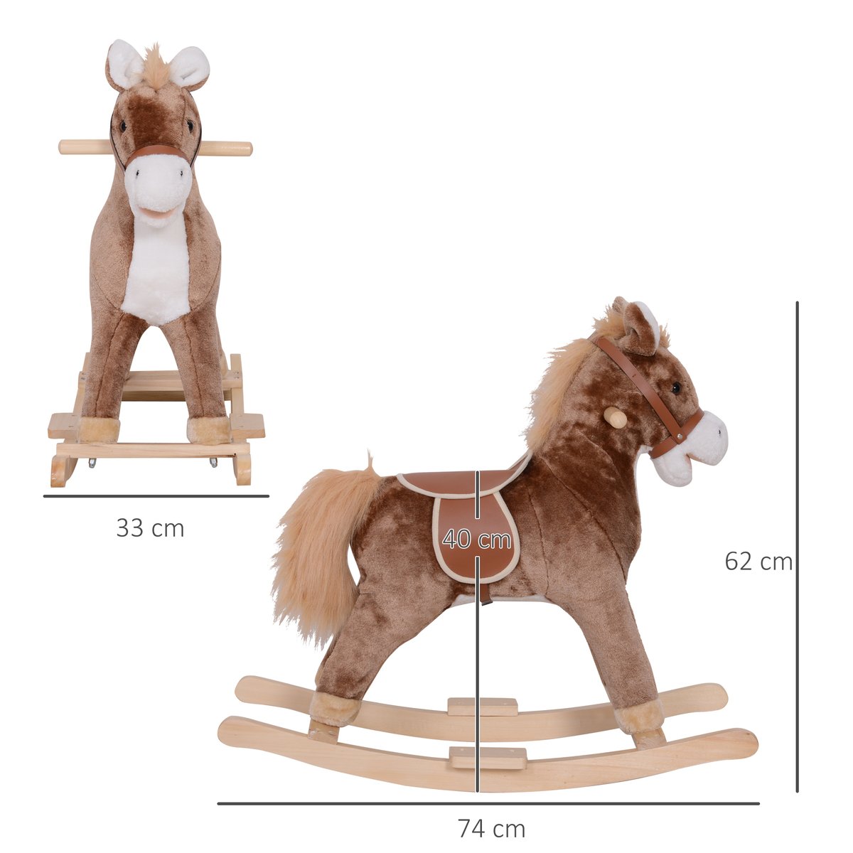 Cheval à bascule pour enfants Bois Marron marron, HOMCOM