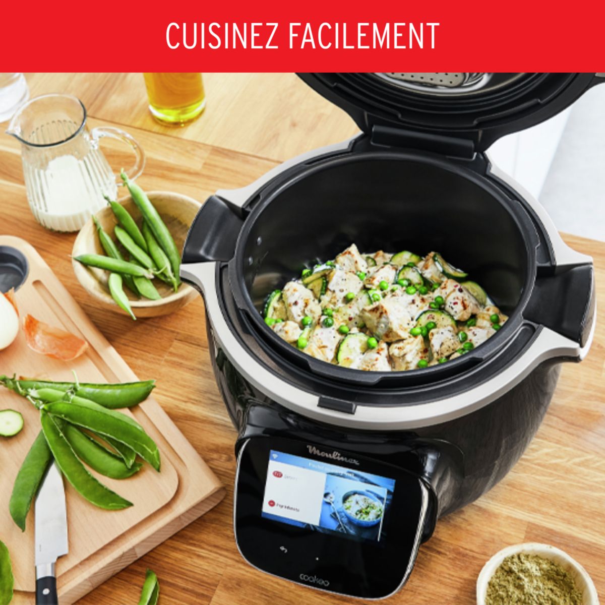 Cookeo YY5479FB Cookeo Touch Wifi Noir - 6 L - 13 modes de cuisson + couvercle Extra Crisp couleur unique, MOULINEX