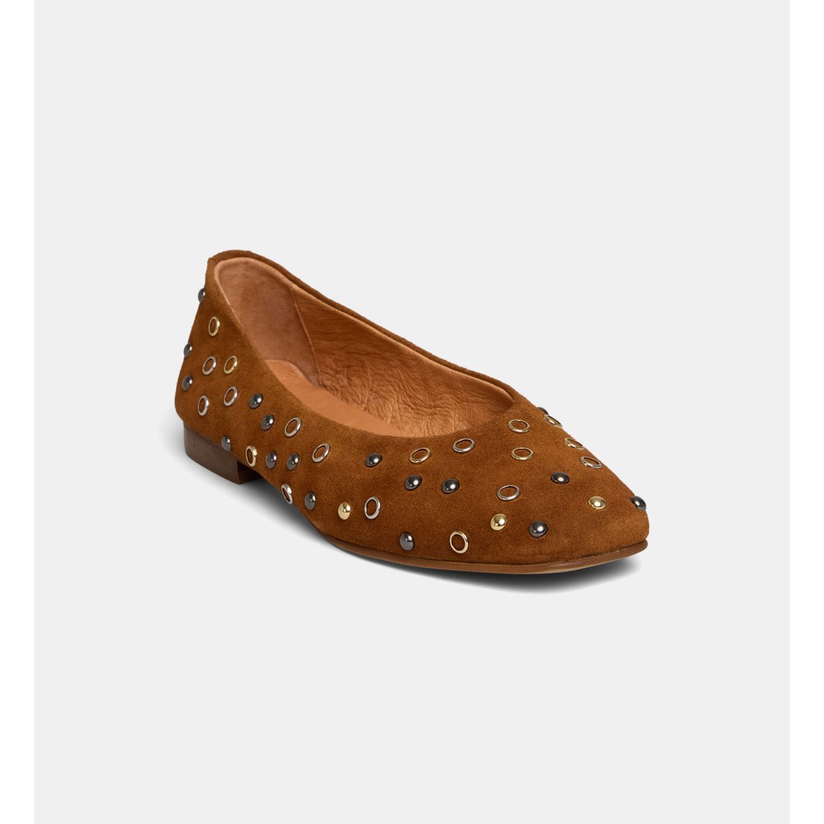 Ballerines blanche studs œillets cuir cognac, GALERIES LAFAYETTE