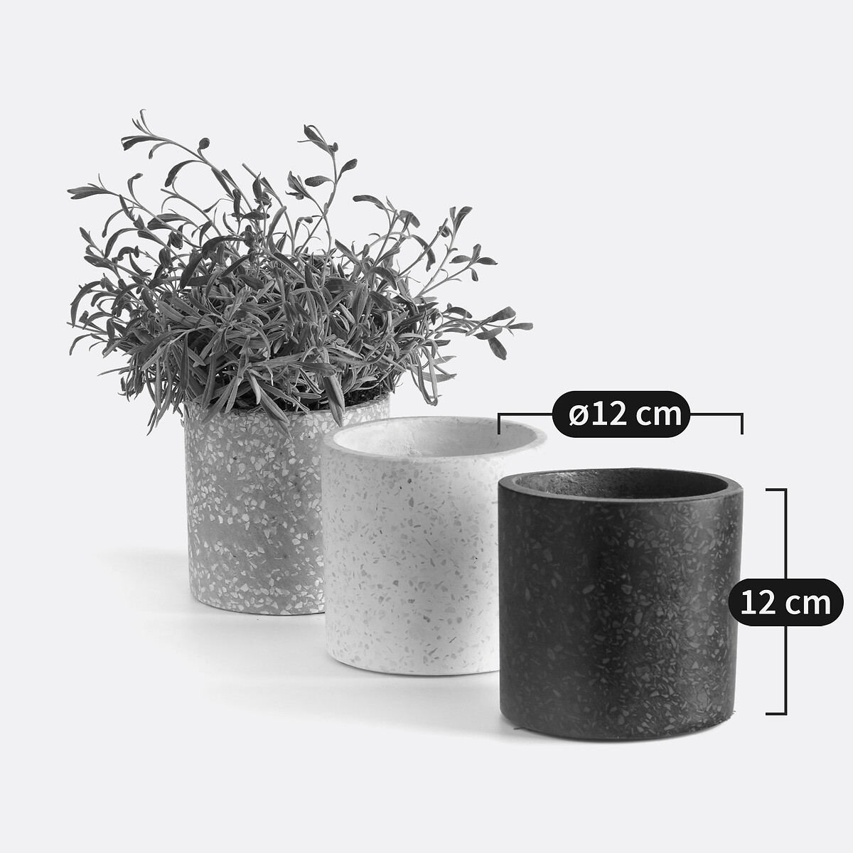 Lot 3 cache-pots en terrazzo Ø12 cm BOHAM blanc + noir + gris, LA REDOUTE INTERIEURS