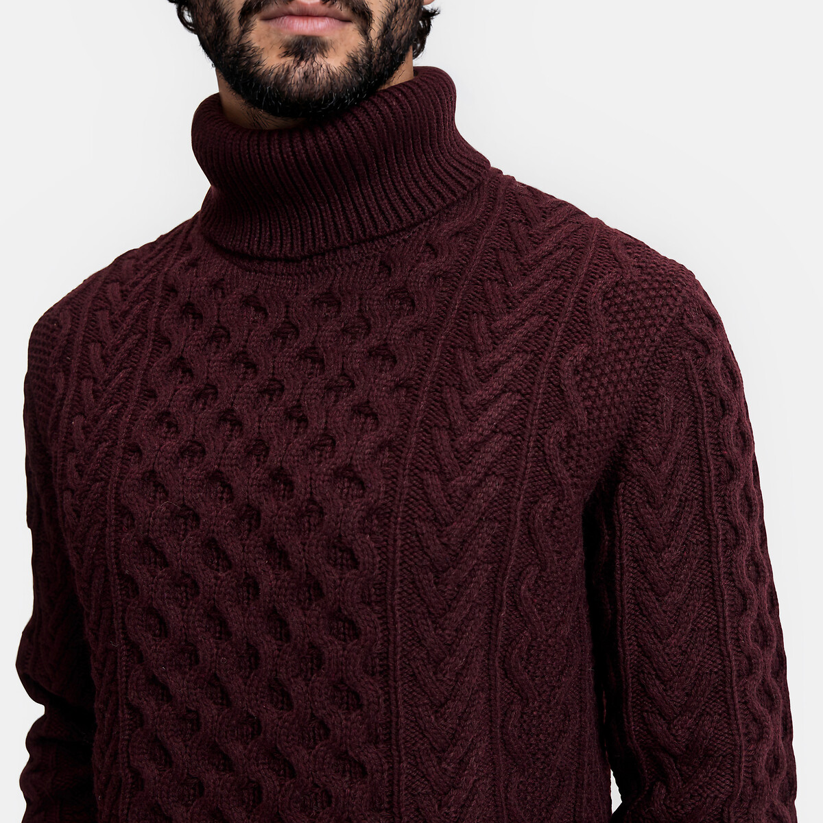 Jersey de cuello vuelto de punto trenzado, Signature GAUTHIER burdeos jaspeado, LA REDOUTE COLLECTIONS