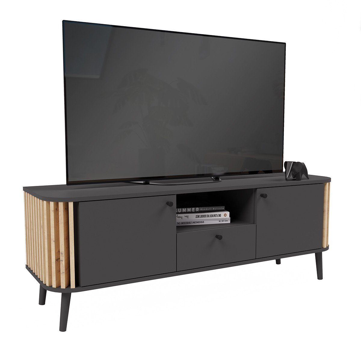 Meuble TV 1 tiroir, 2 portes et 1 niche L138 cm - PURE bois, CALICOSY