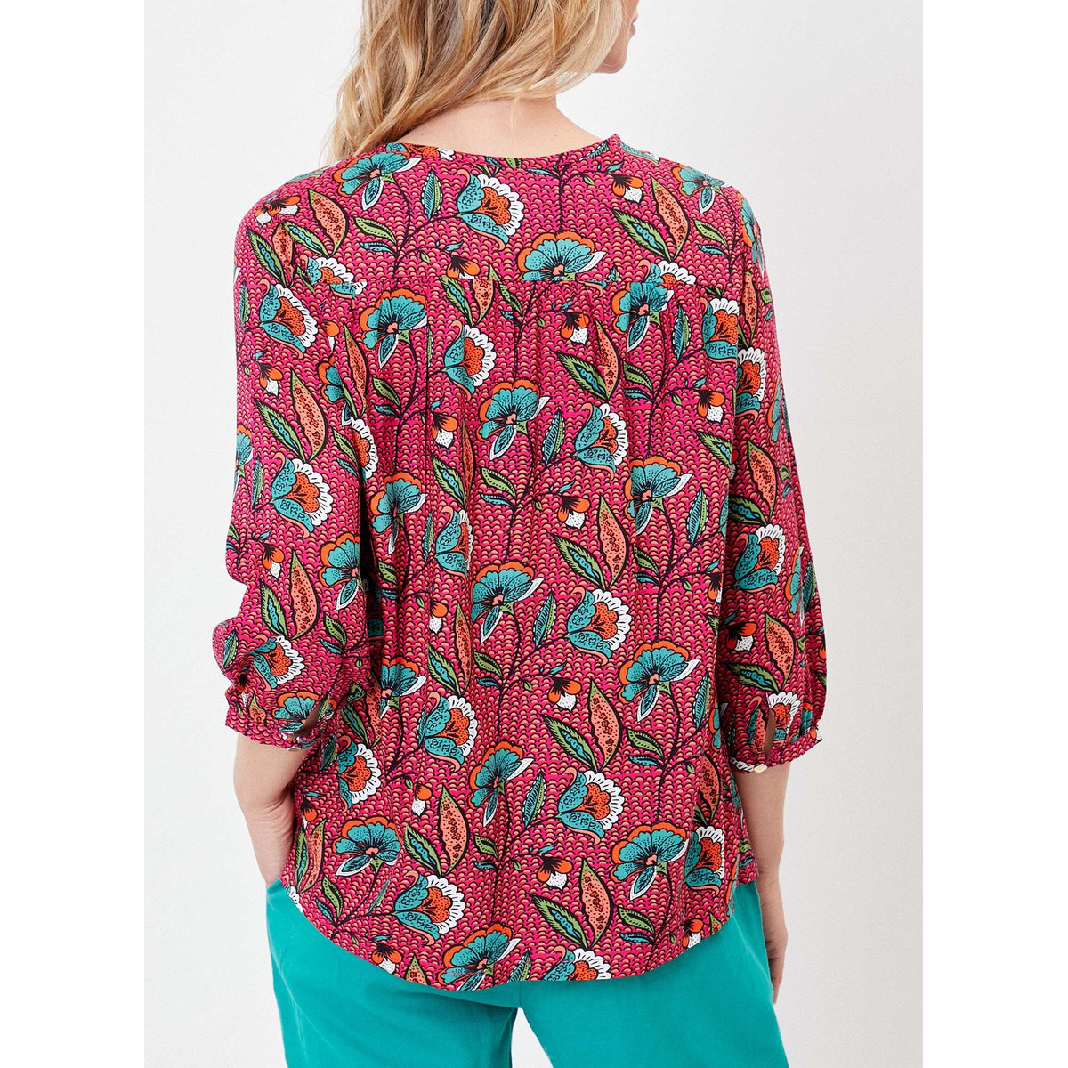 Blouse fleurie ample fluide Ecovero SKALAR rose framboise, LA FIANCÉE