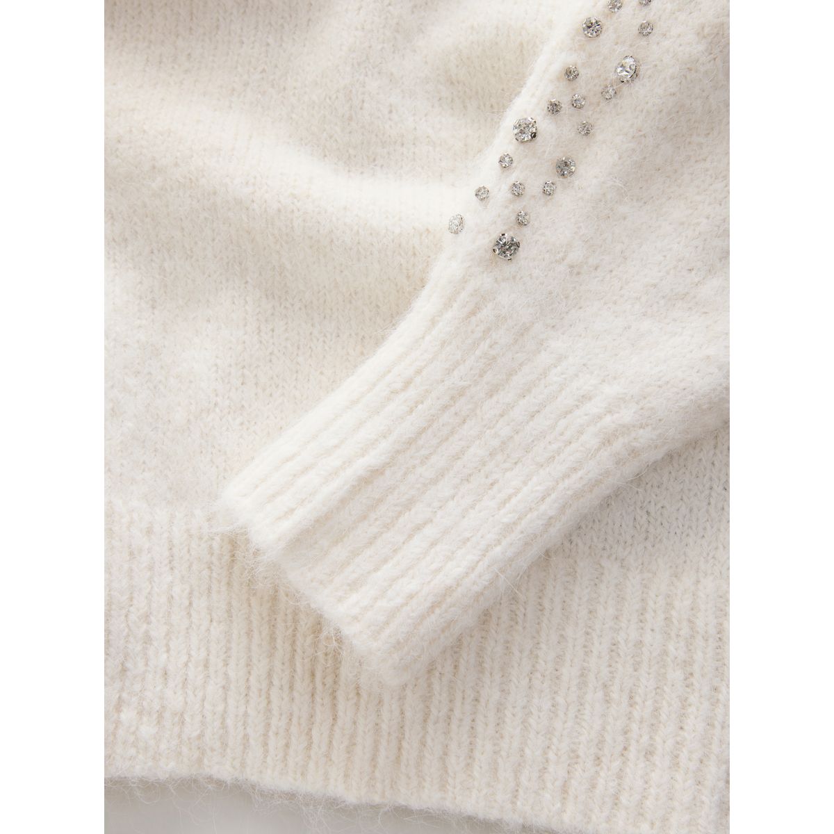 Pull avec manches ornées de pierres et laine ecru/blanc, NEXT