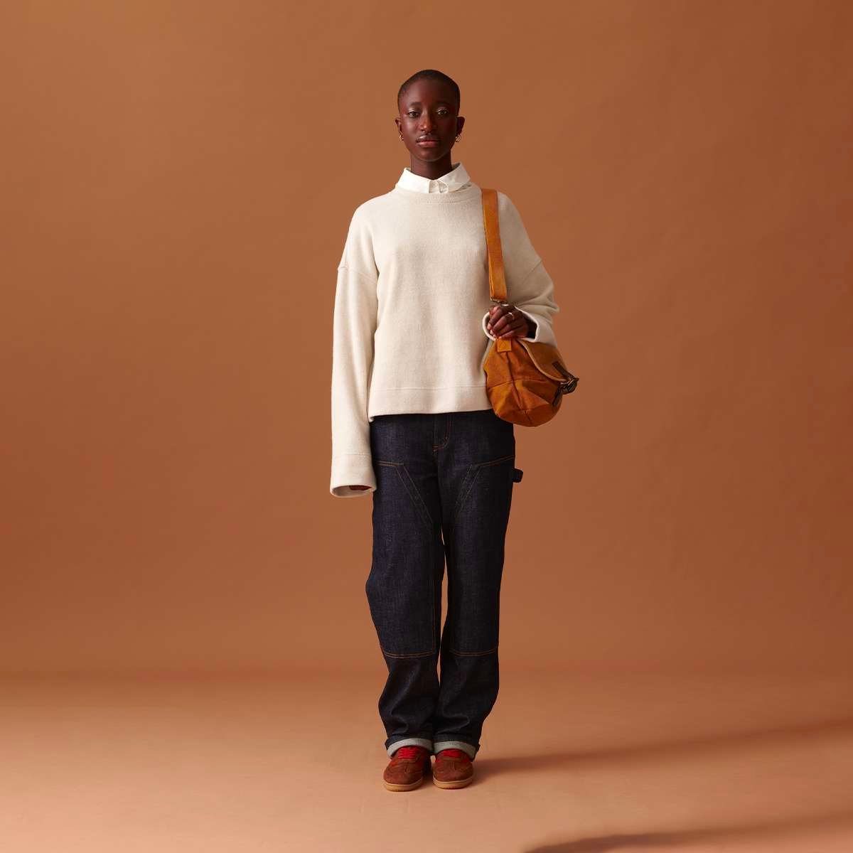 Cartable besace en coton NIDDA camel, BENSIMON