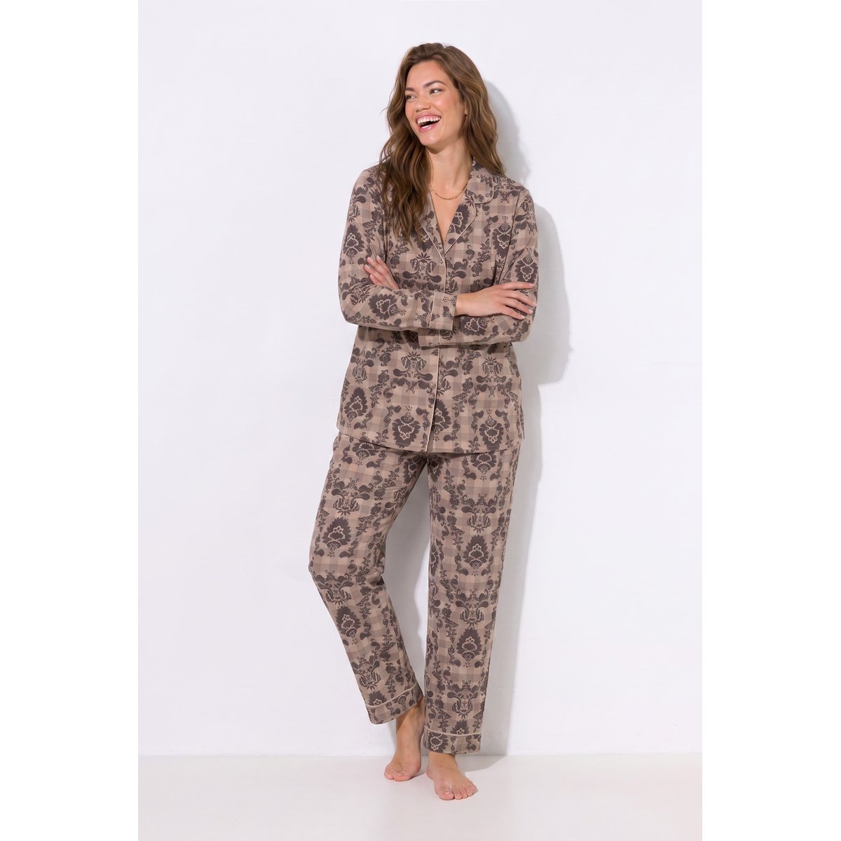 Pyjama, carreaux / motifs marron pin, ULLA POPKEN