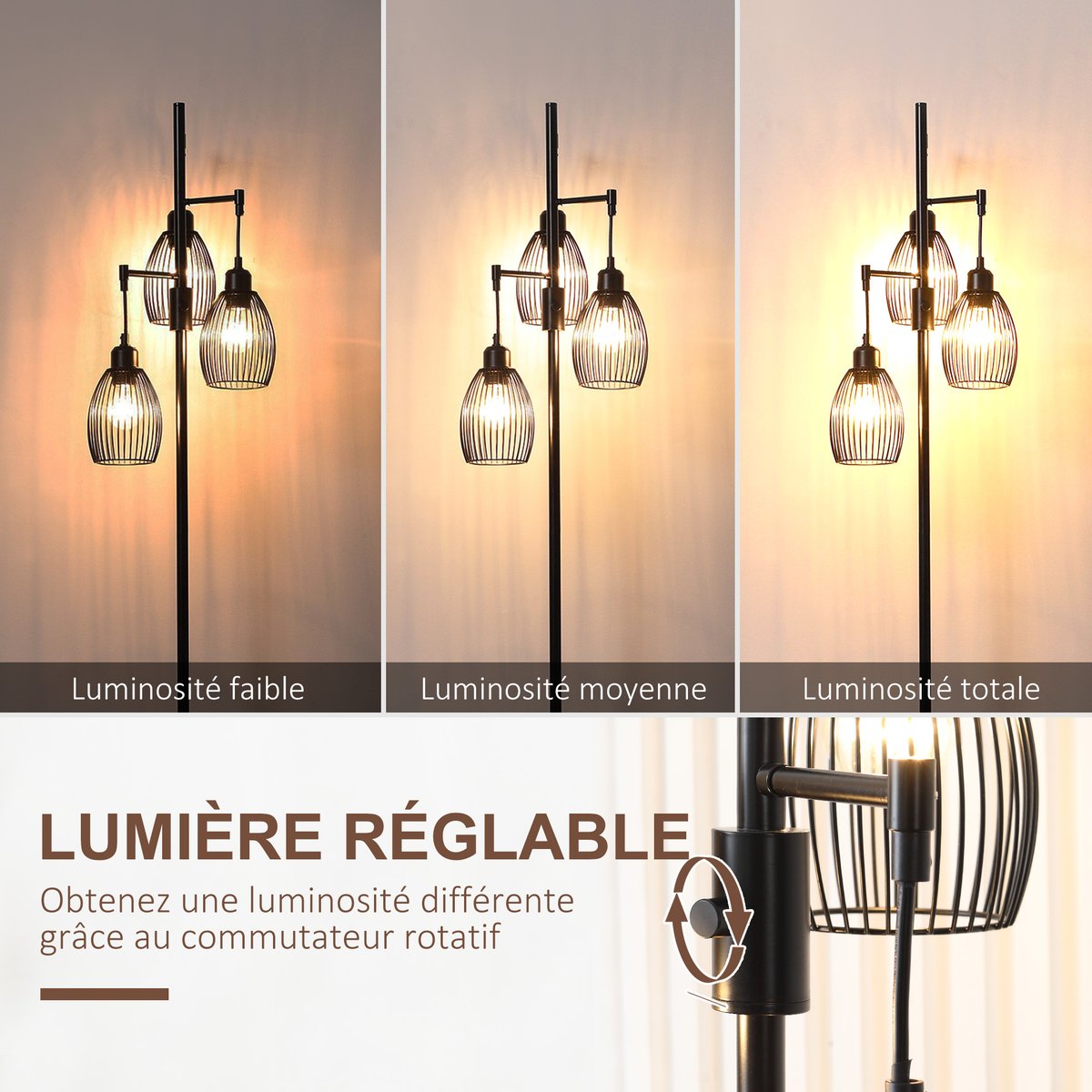 Lampadaire Acier Noir noir, HOMCOM