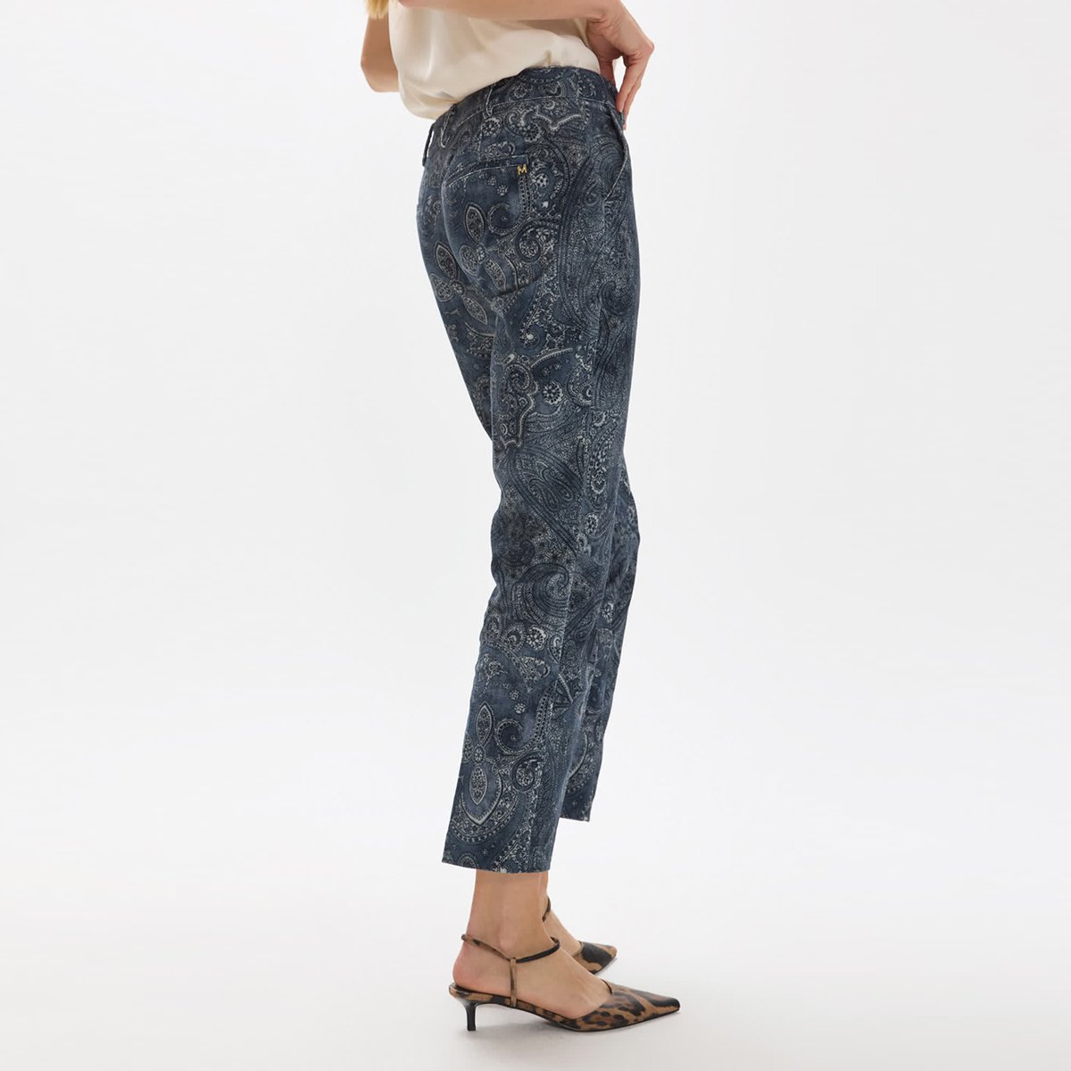 Pantalon chino côtelé imprimé paisley bleu gris, LOLA CASADEMUNT