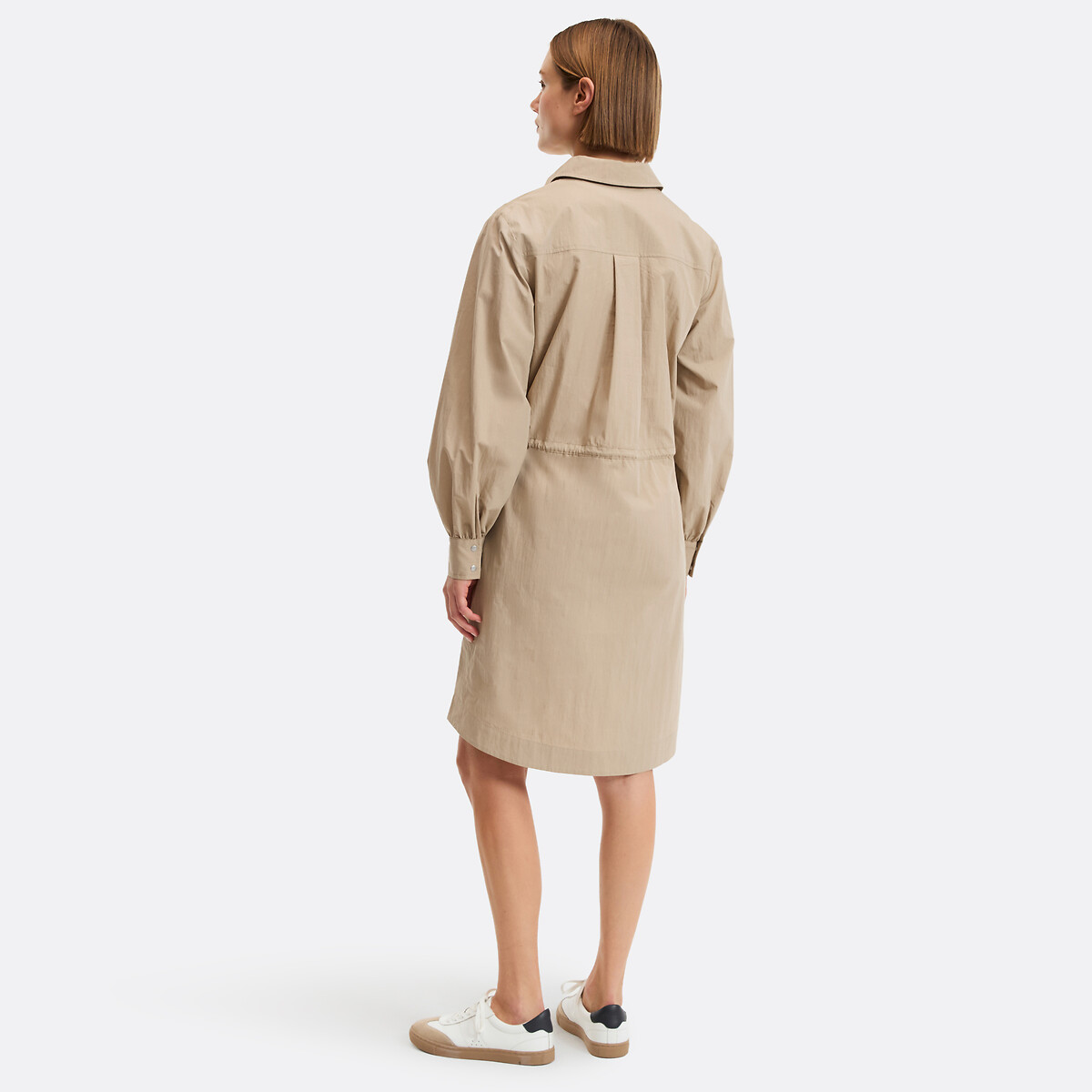 Korte jurk met lange mouwen en koord in de taille beige , LA REDOUTE COLLECTIONS