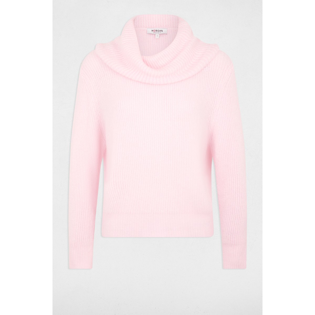 Pull col boule rose pastel, MORGAN