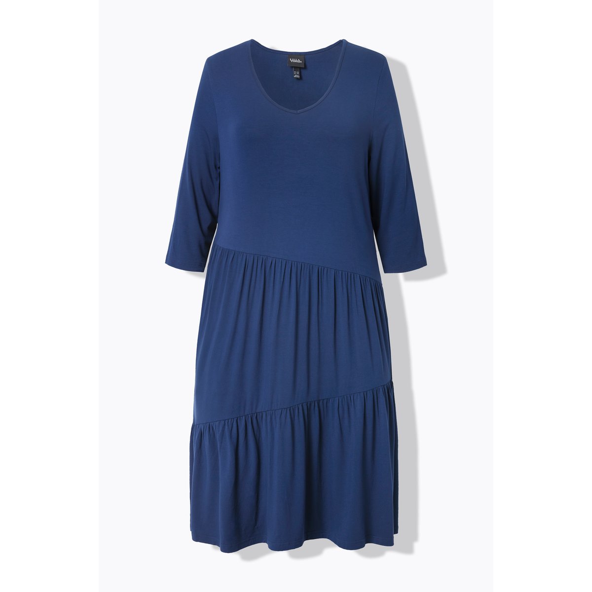 Robe midi coupe évasée, décolleté en V bleu encre, ULLA POPKEN