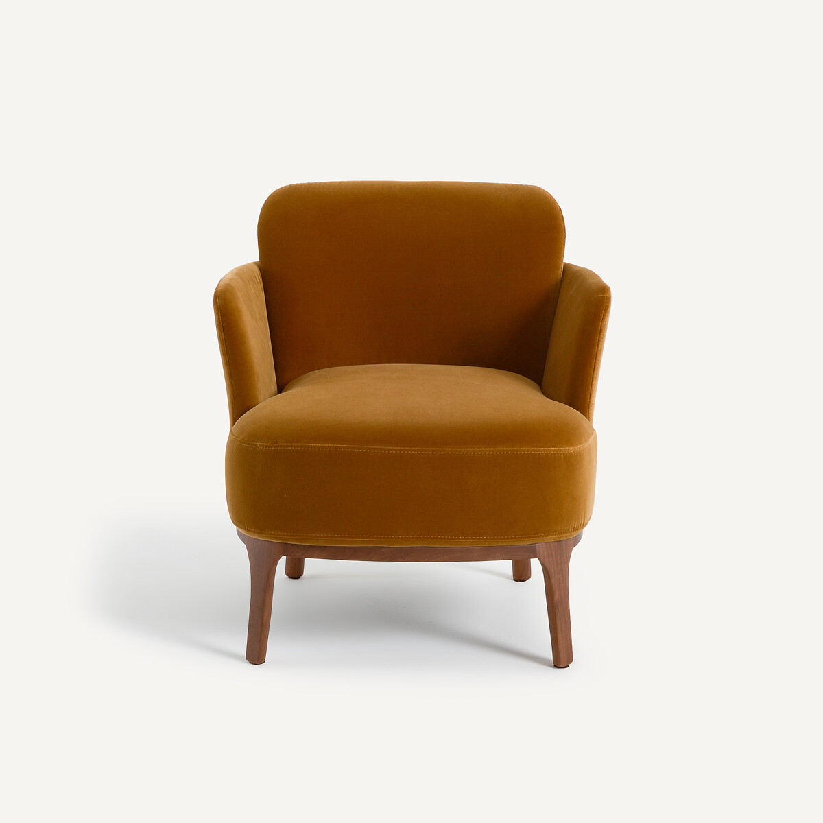 Fauteuil en noyer massif et tissu velours, JABOTE caramel, AM.PM