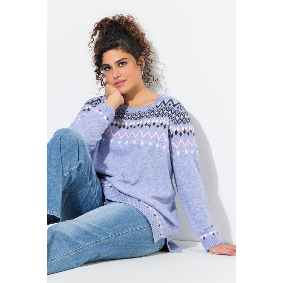 Pull norvégien à col rond et manches longues bleu ciel, ULLA POPKEN