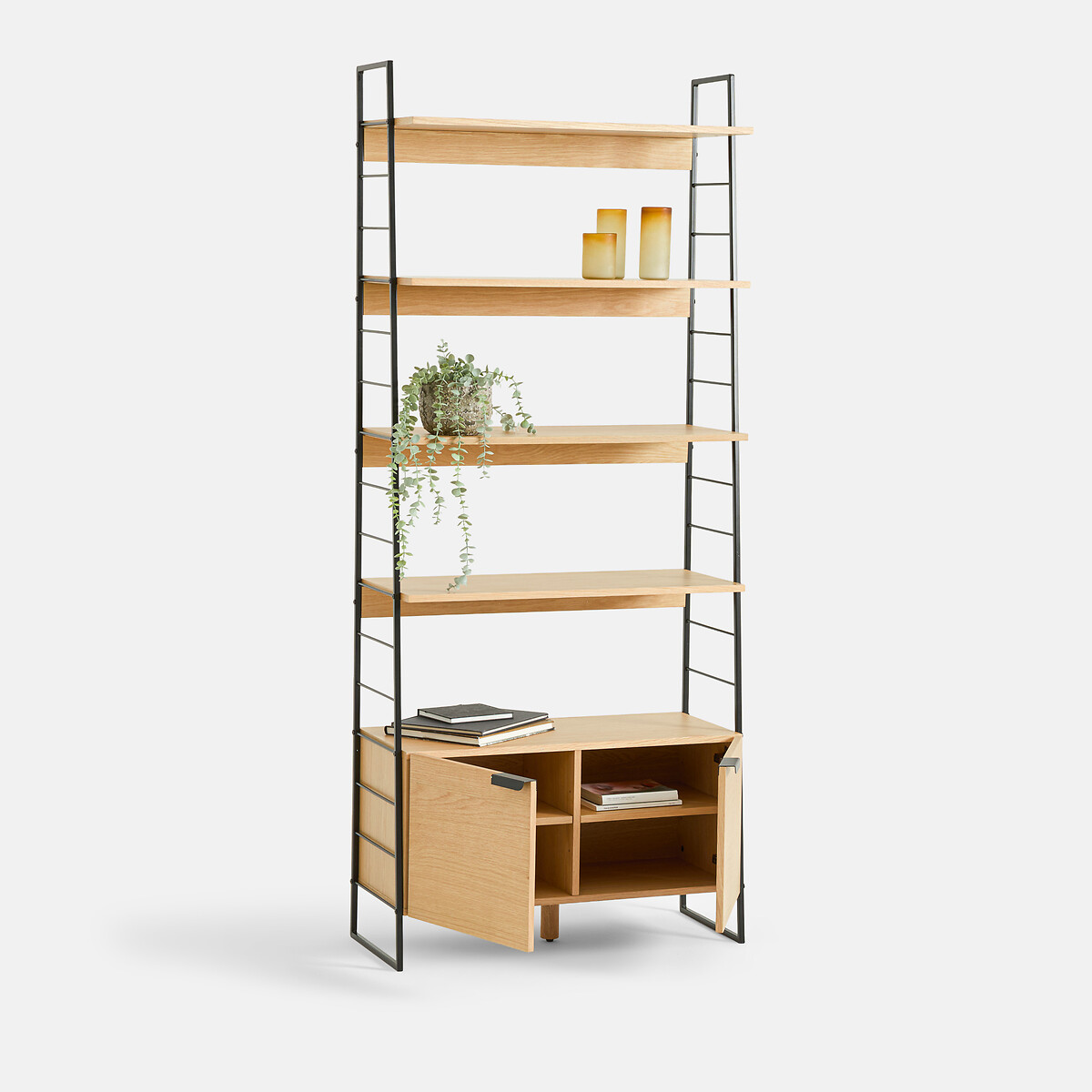 Libreria in rovere impiallacciato e acciaio inossidabile, altezza 190 cm, WATFORD metallo nero/quercia, LA REDOUTE INTERIEURS
