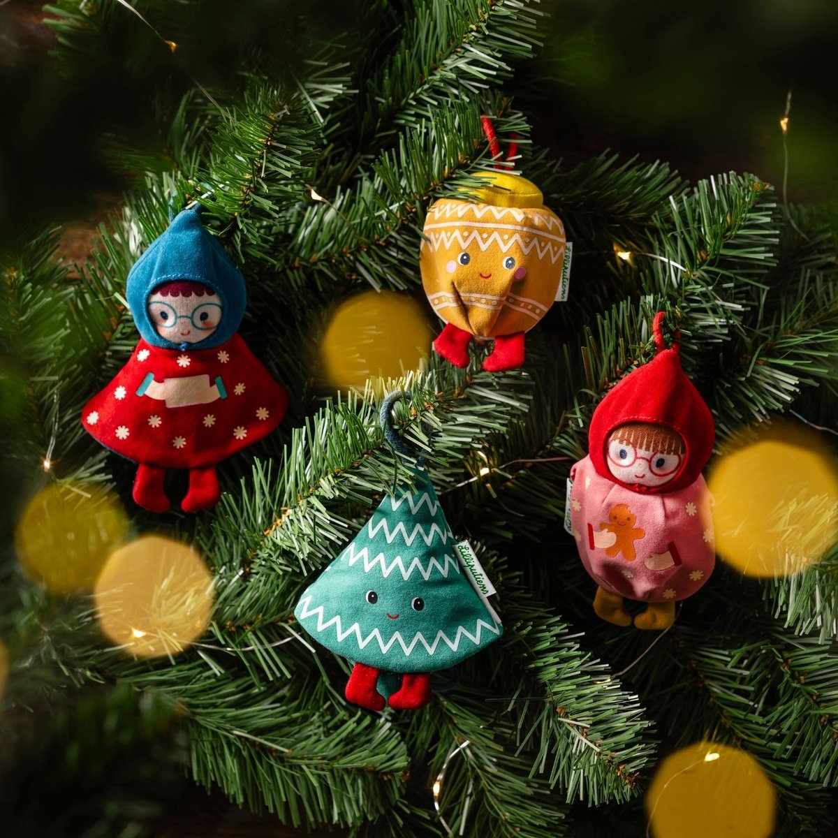 Lutin de Noël à suspendre rouge, jaune, blanc, LILLIPUTIENS