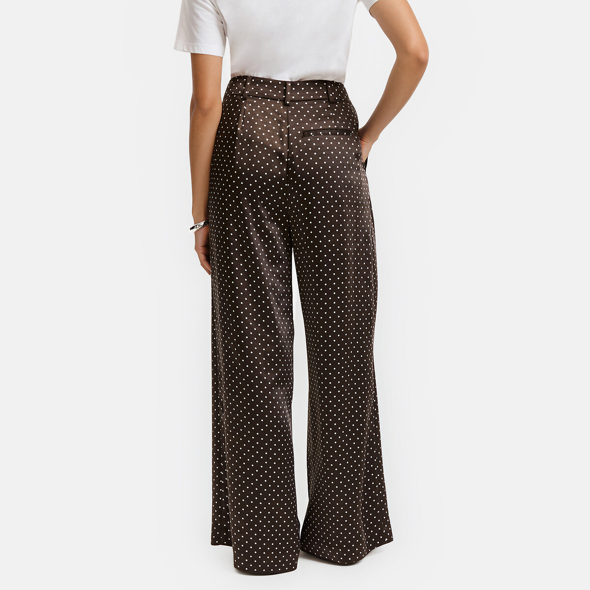 Satin Polka Dot Wide Leg Trousers brown/ecru polka dot print, LA REDOUTE COLLECTIONS