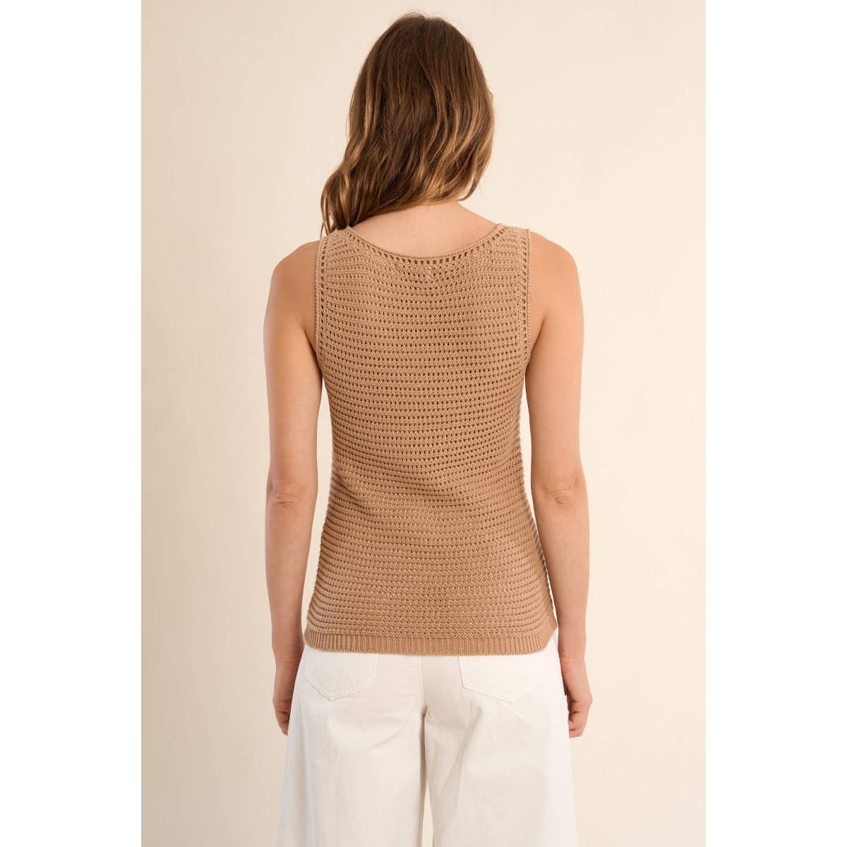 Débardeur en maille crochet beige, MOLLY BRACKEN