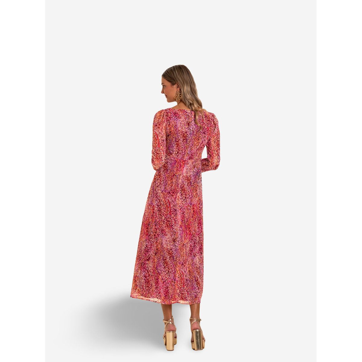 Robe midi imprimée à manches longues multicolore, THE-ARE