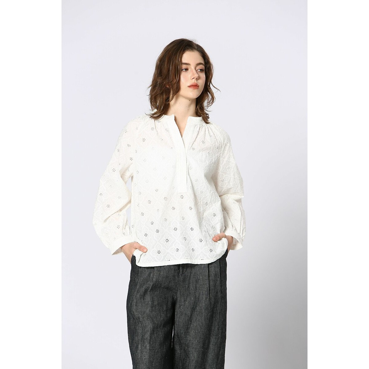 Embroidered Blouse white, SEE U SOON