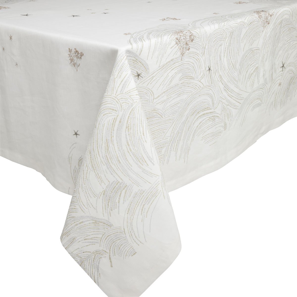 Nappe imprimée et brodée en lin, 170 gr/m², OCEANIDE blanc, ALEXANDRE TURPAULT