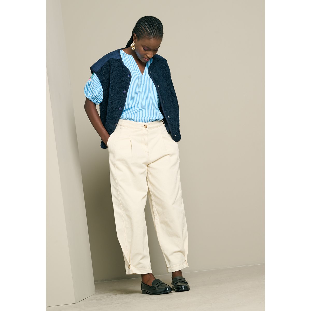Veste teddy sans manches bleu marine, LOLALIZA