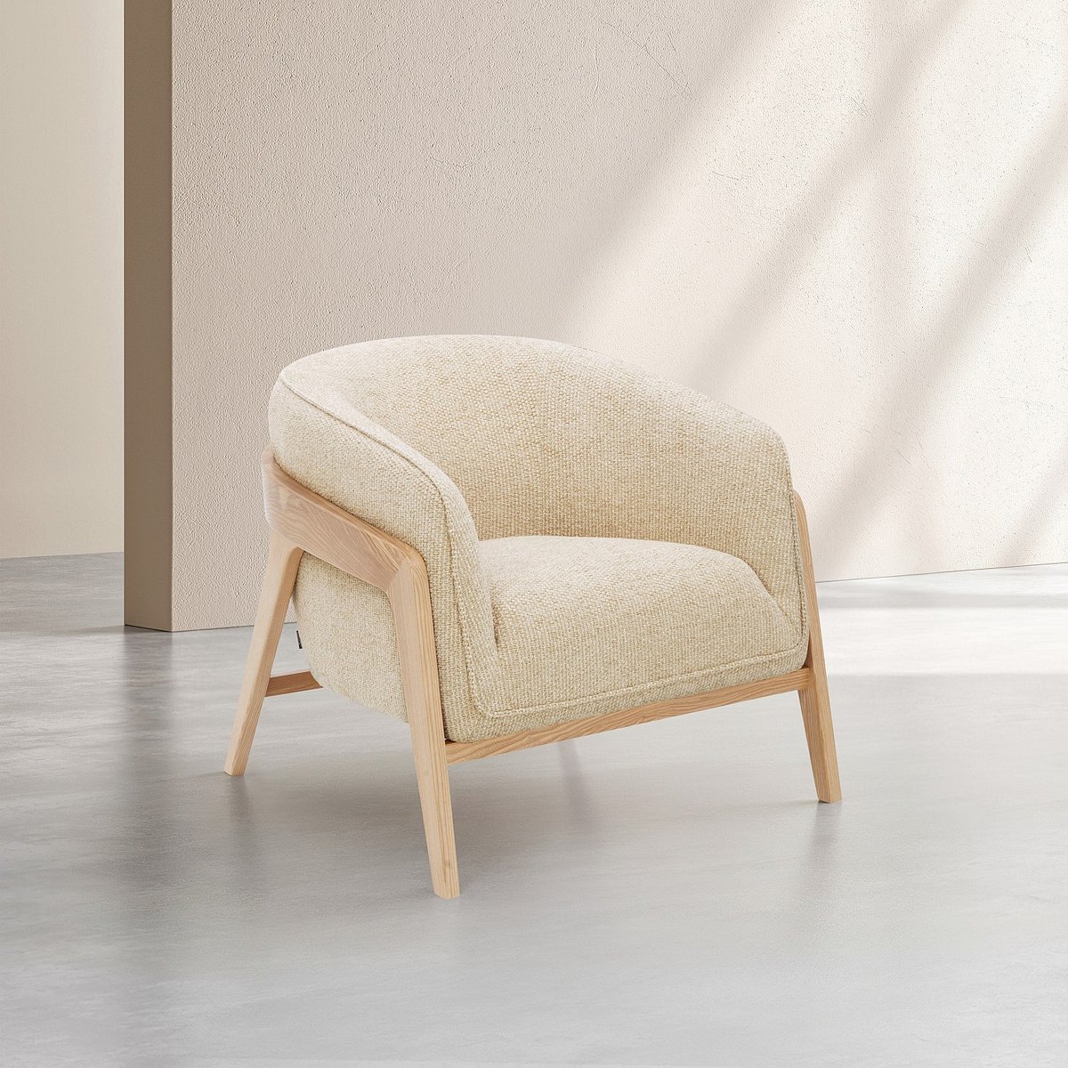 Fauteuil droit polyester CALUSO crème, HABITAT