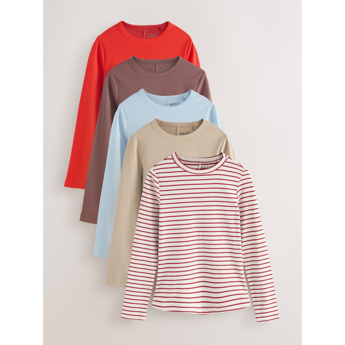 T-shirt côtelé à manches longues, lot de 5 multicolore/rayé, NEXT