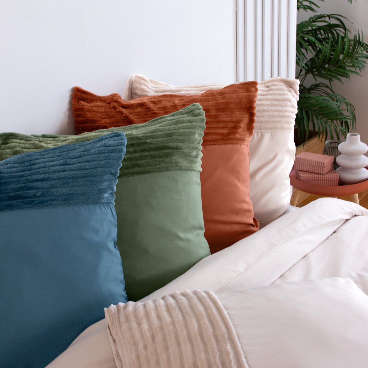 Parure housse de couette en microfibre et velour unie, TERRE terre cuite, C DESIGN HOME TEXTILE