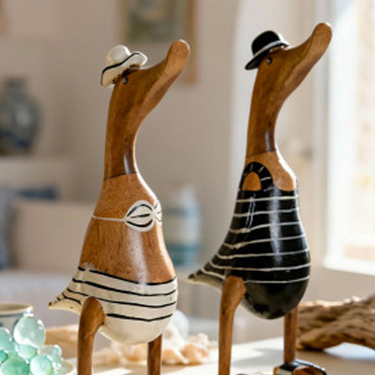 Set de 2 statuettes déco canards en bambou 16x13x35cm multicolore, WADIGA