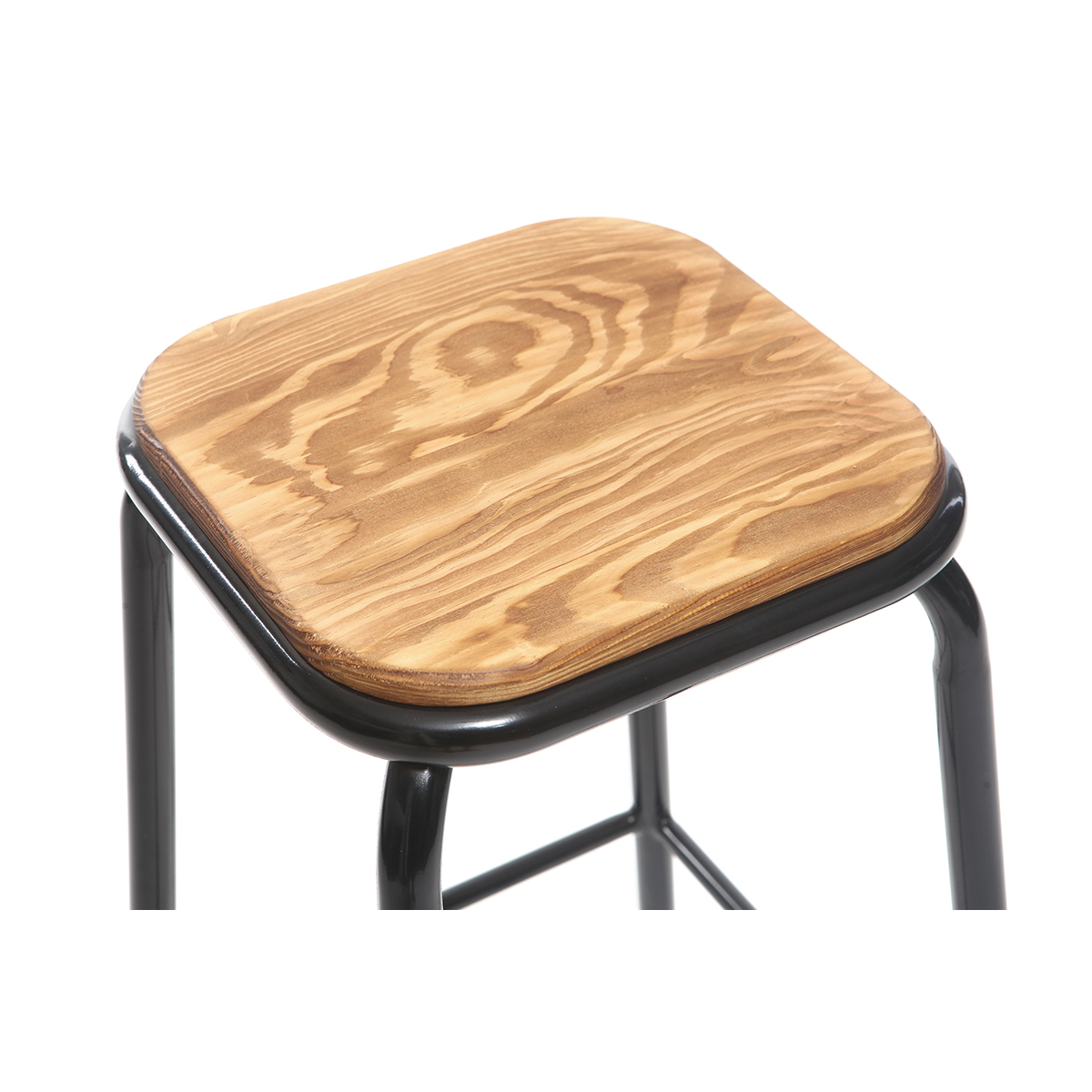 Tabourets de bar empilables noir et bois foncé H65 cm (lot de 2) MEMPHIS noir, MILIBOO