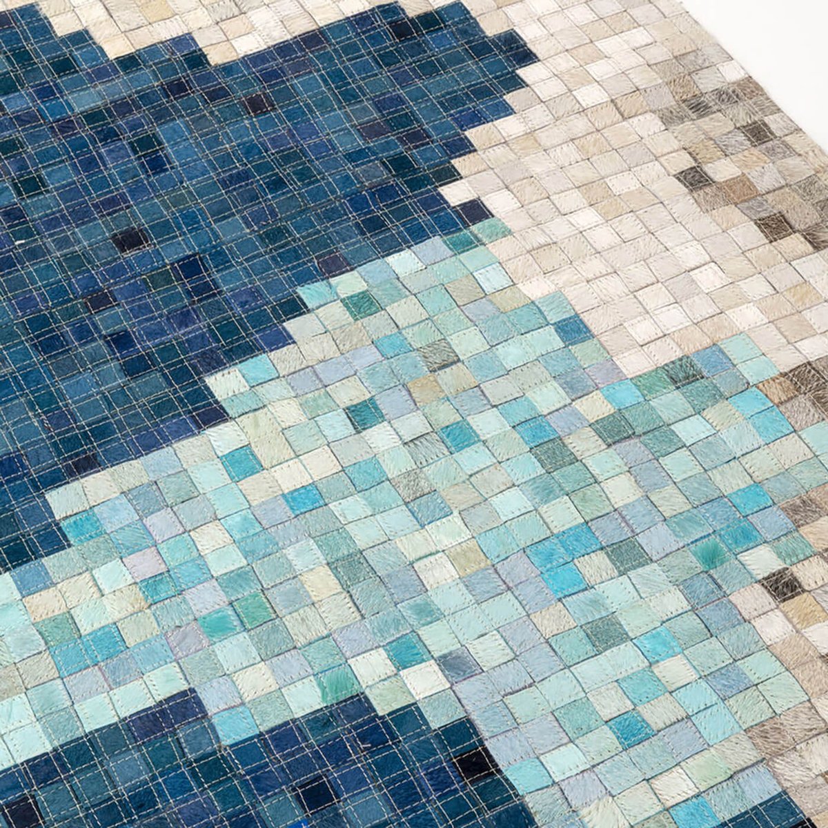 Tapis en cuir vague abstraite, STREAM bleu, KARE DESIGN