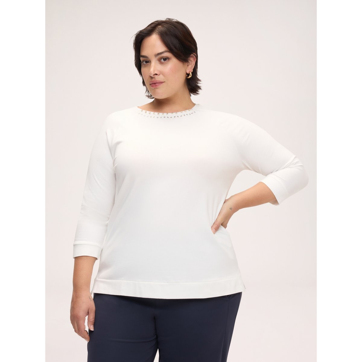 T-shirt avec strass et clous blanc, FIORELLA RUBINO