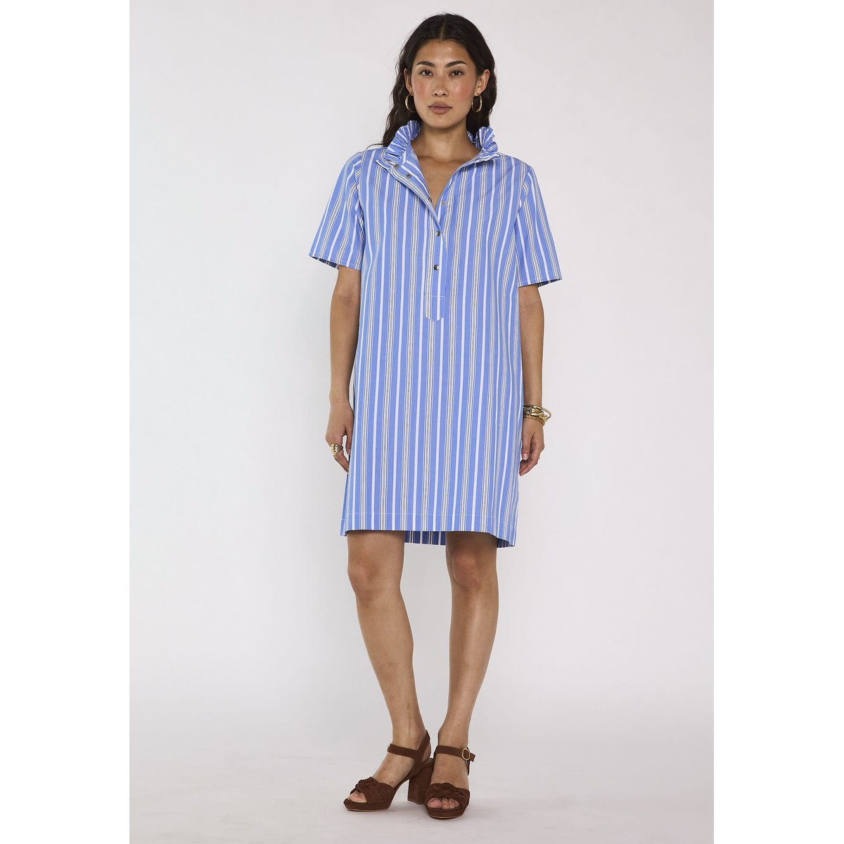 Robe droite rayée à manches courtes en coton BLAKE bleu roi, Maison 123