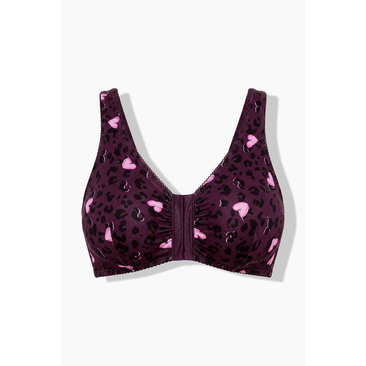 Brassière, motif léopard/cœurs prune foncé, ULLA POPKEN