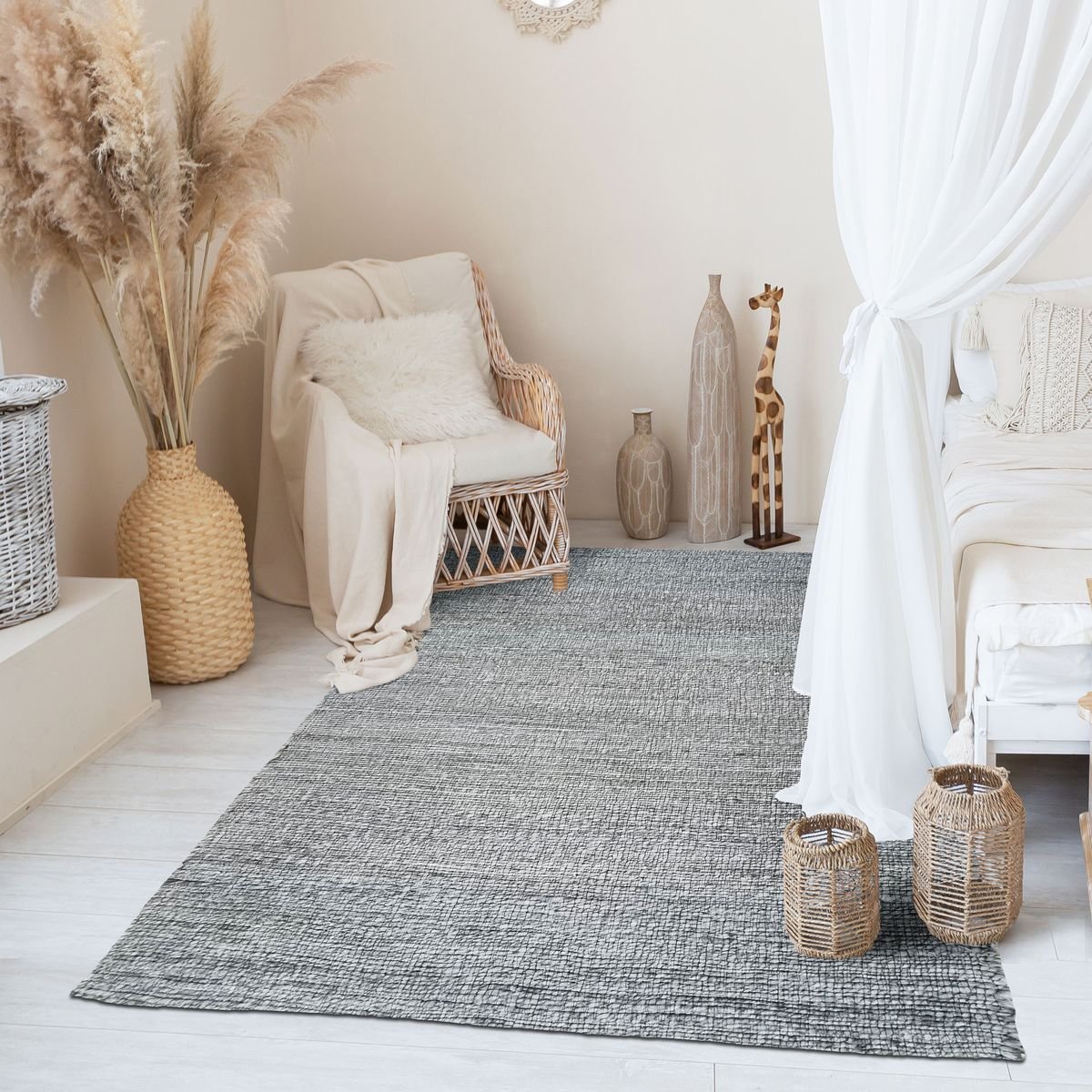 Tapis tressé en jute DESERTUM - style bohème gris, THE DECO FACTORY