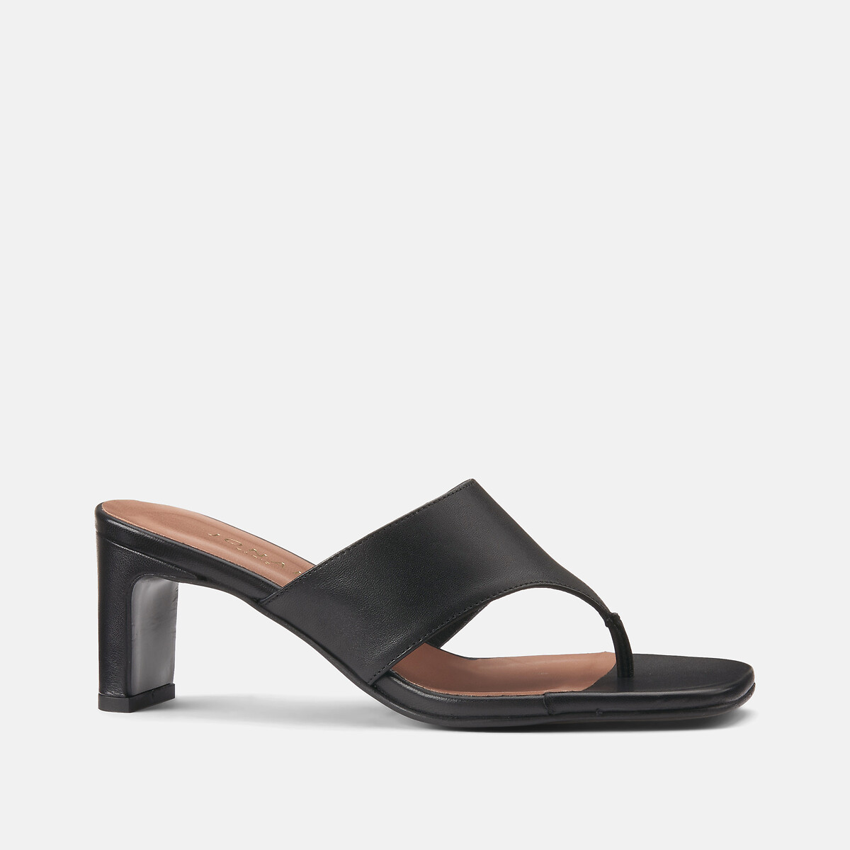 Mules tongs à talons en cuir Devil noir, JONAK