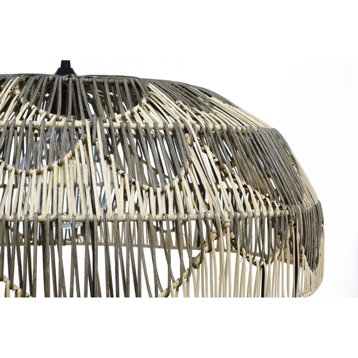 Suspension bicolore en rotin et métal, ALPA beige & gris anthracite, C-CREATION