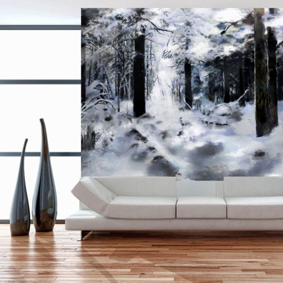 Papier peint intissé panoramique Paysage Winter forest noir, EDEN