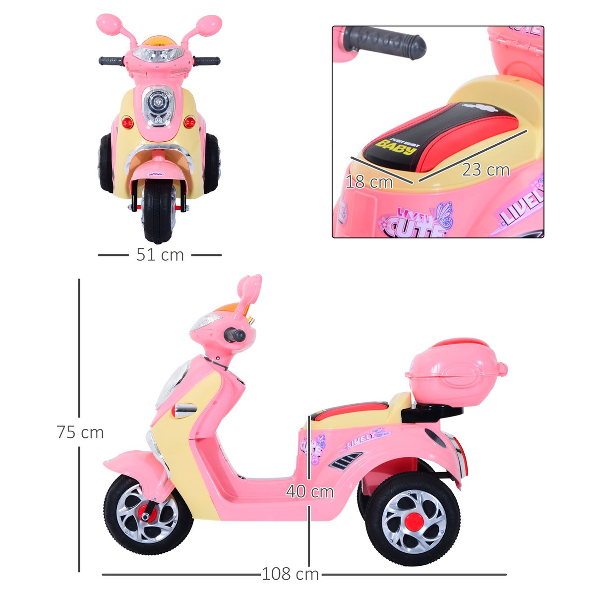 Scooter électrique enfant rose, HOMCOM