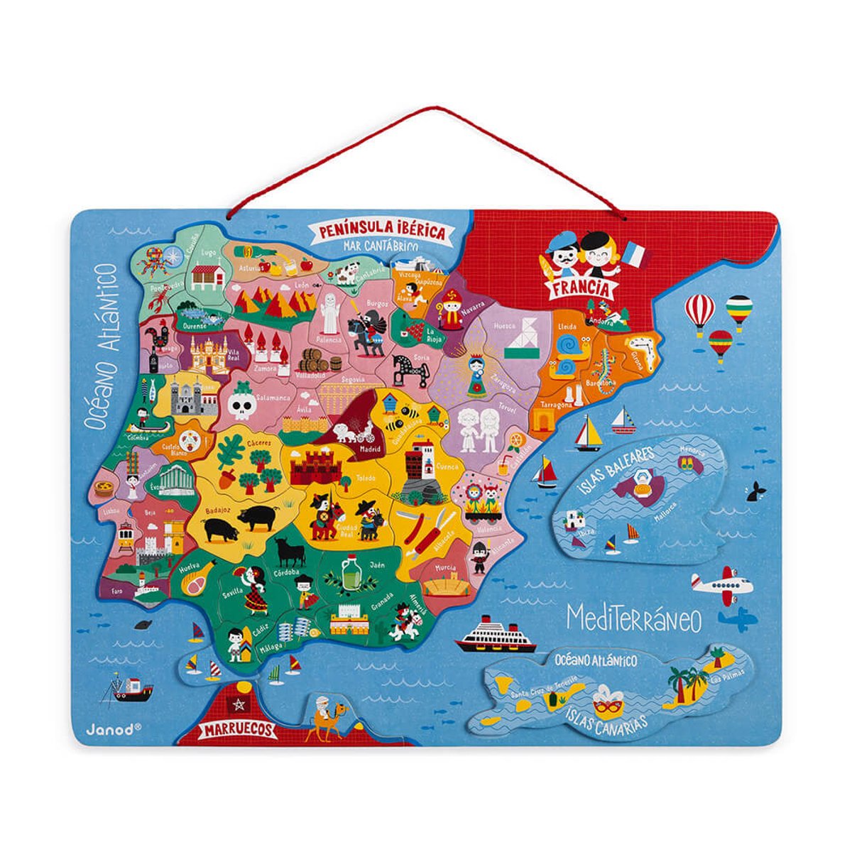 Puzzle carte Péninsule Ibérique magnétique bleu, JANOD