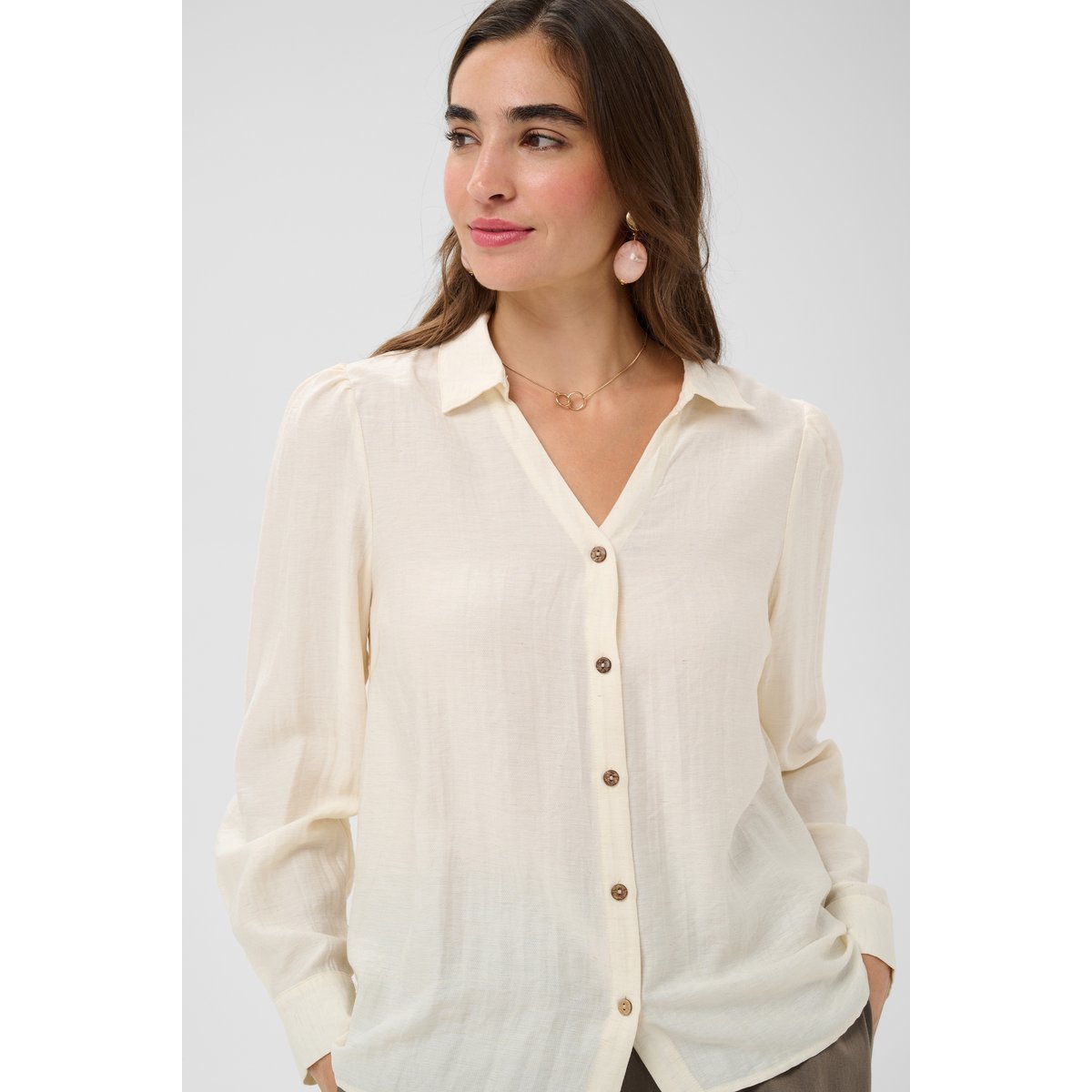Chemise à manches longues blanc whisper white melange, CREAM