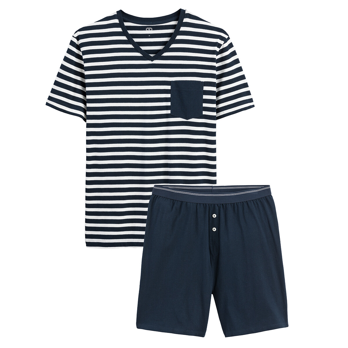 Pyjashort en jersey, col V rayé marin, LA REDOUTE COLLECTIONS