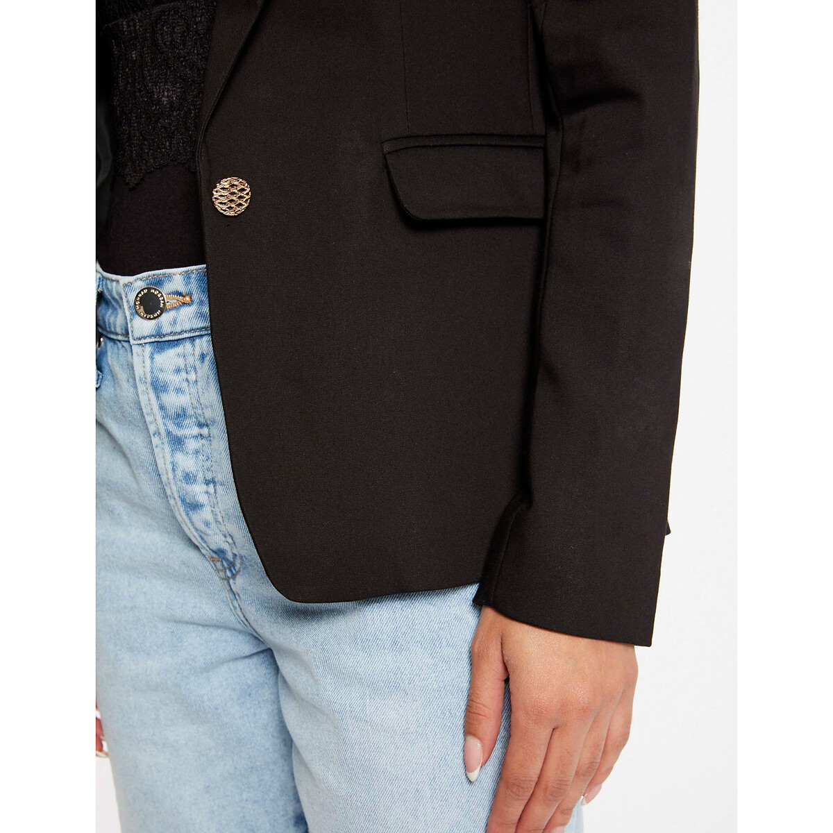 Veste tailleur droite boutonnée noir, MORGAN