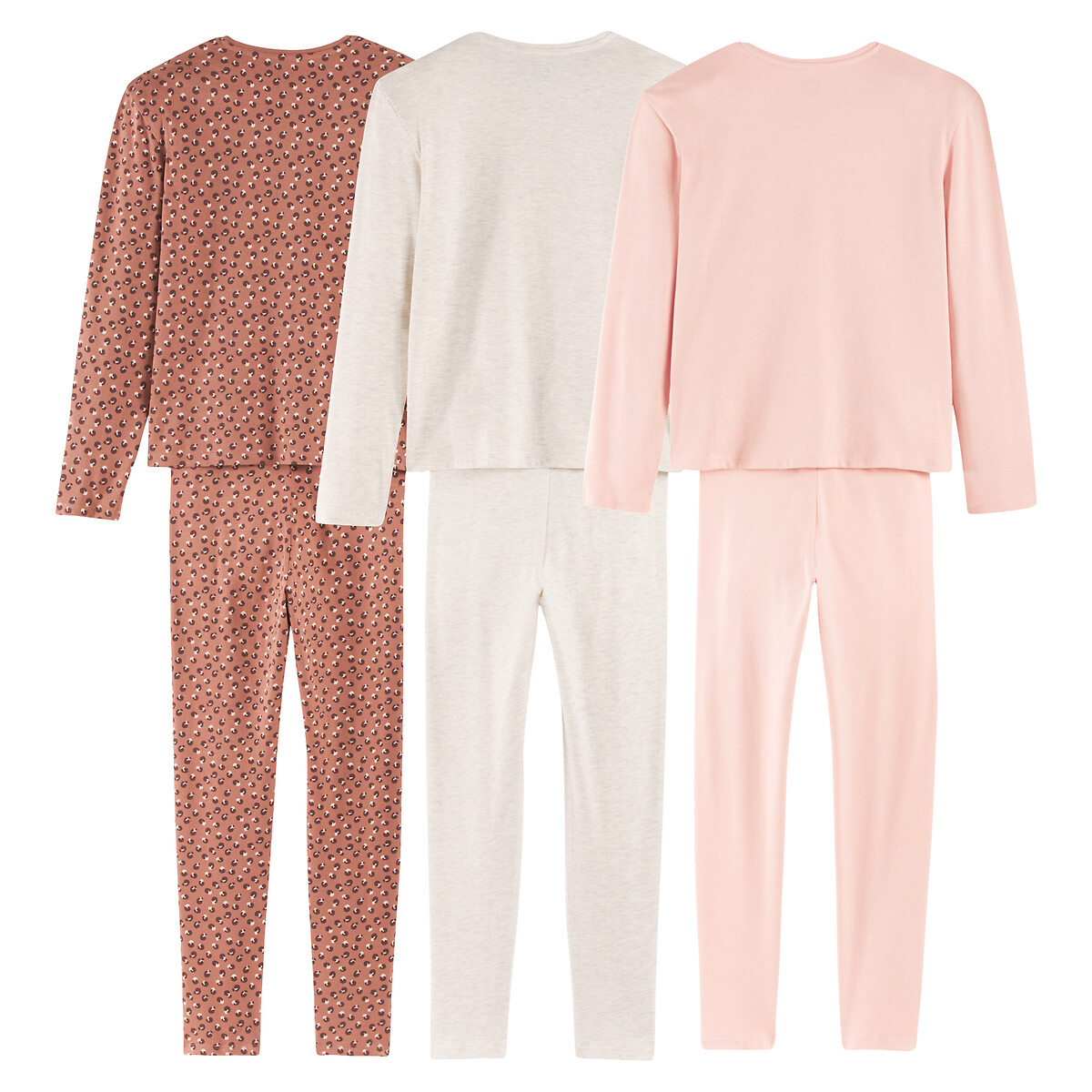 Lot de 3 pyjamas à message et imprimé léopard rose + marron + beige, LA REDOUTE COLLECTIONS