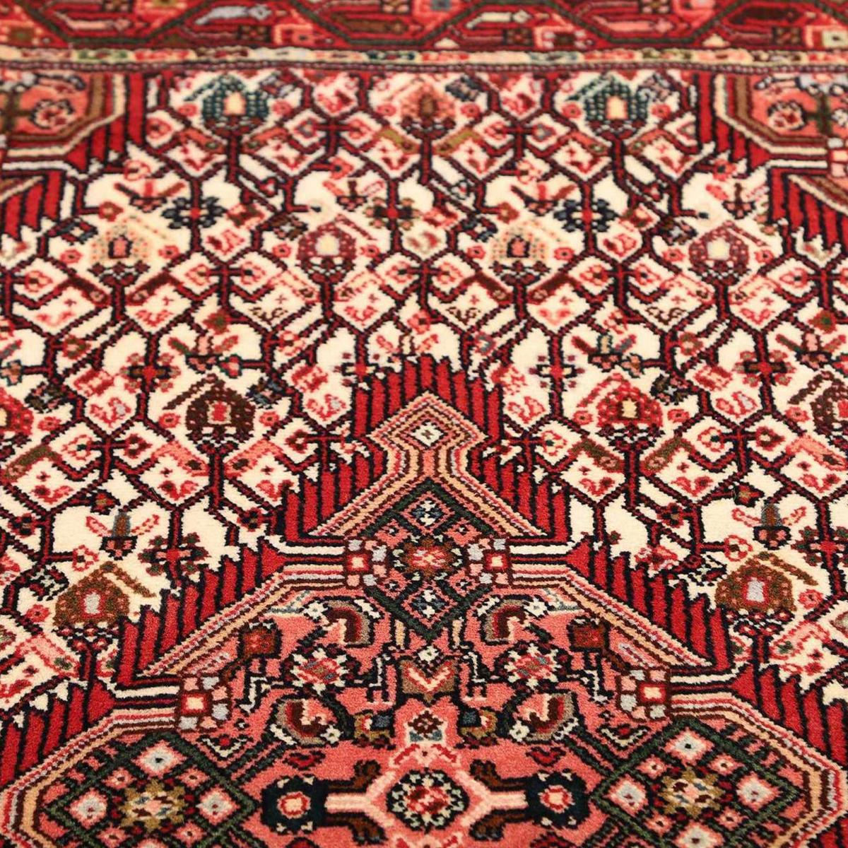 Tapis d'orient, motif oriental noué main en laine, HAMADAN 11 rouge, crème, marron, UN AMOUR DE TAPIS