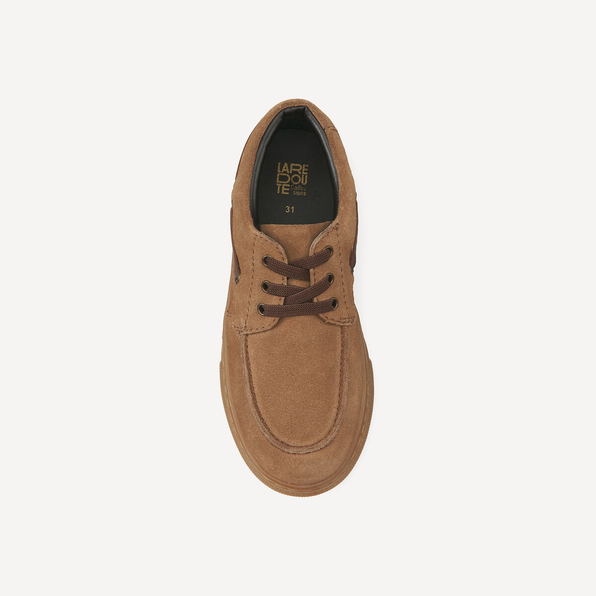 Scarpe da ginnastica in pelle stile barca con lacci elasticizzati cammello, LA REDOUTE COLLECTIONS