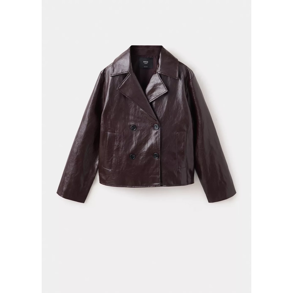 Veste cuir synthétique à revers bordeaux, MANGO TEEN