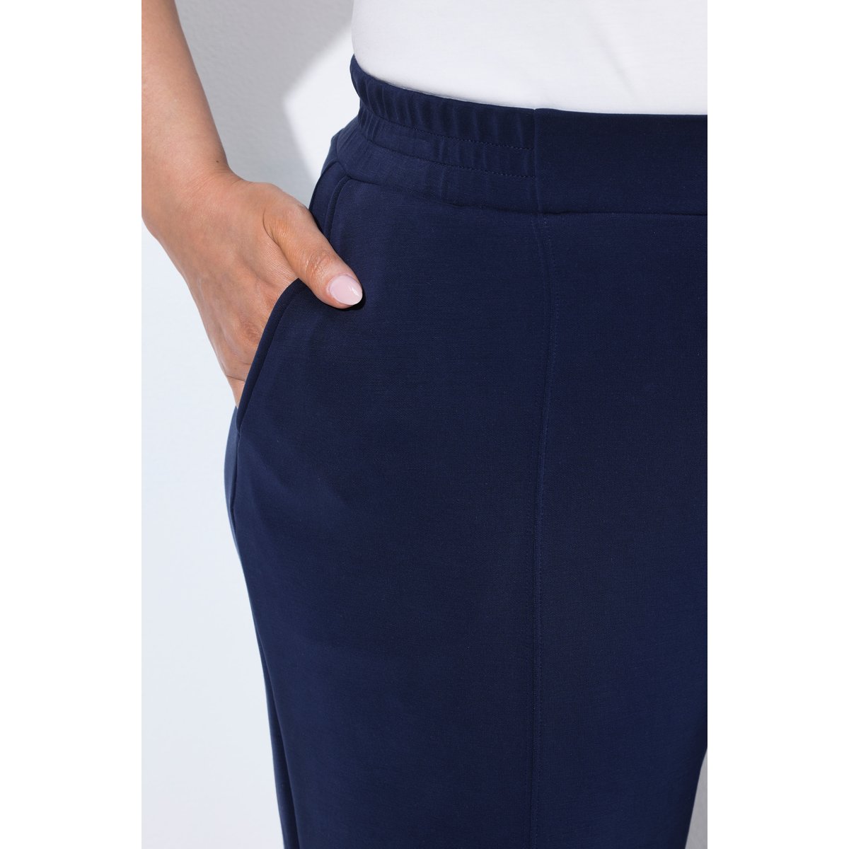 Pantalon en molleton, jambe large et droite marine, ULLA POPKEN