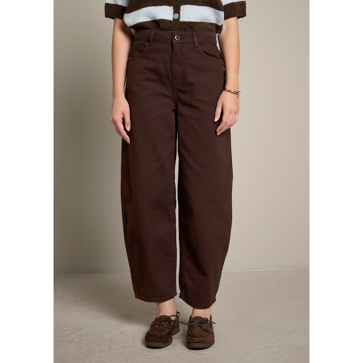 Pantalon ample taille haute brun fonce chocolate, LOLALIZA